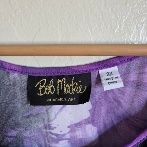 Bob Mackie Wearable Art Floral Maxi Dress Purple Size 3X Hawaiian Resort Stretch - Picture 2 of 9